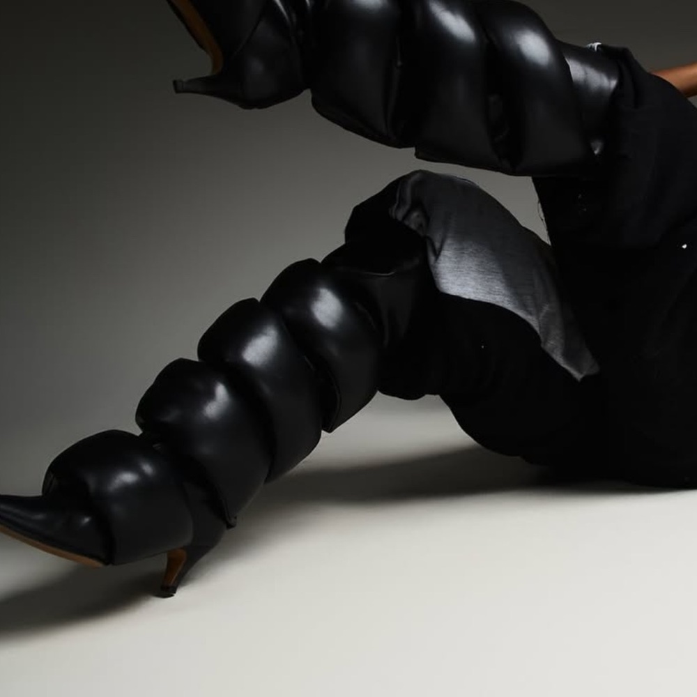 Black Puffer Knee-High Boots